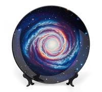 6inch Bone China Decorative Plates for Wall Hanging with Display Stand Chinese Porcelain Outer Space Nebula Gas Cloud Dessert Plate Display Dish Collections Ceramic Ornament Art Craft Home Office Deco