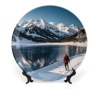 6inch Bone China Decorative Plates for Wall Hanging with Display Stand Chinese Porcelain People Cross Lakes Dessert Plate Display Dish Collections Ceramic Ornament Art Craft Home Office Decor