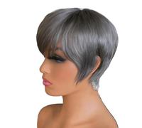 6inch Chic Elegent Pixie Cut Wigs For Women, Short Layered Human Hair With Bangs, Glueless Wig Full For Daily Use for Women Charming(Gray)