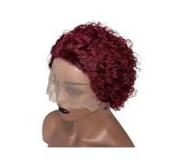 6inch Short Curly Human Hair Wigs Pixie Cut Bob Glueless Wigs Front for Women 13x1 inch Lace 180% Density Adds Volume(Wine red)