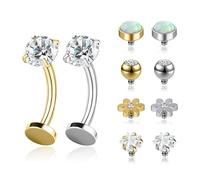 6ixGosh 14G Belly Button Rings for Women 316L Stainless Steel Internally Threaded Navel Rings Opalite CZ Star Flower Cute Navel Piercing Jewelry, 6-14MM, 14G, Bar Length: 12MM, Stainless Steel, cubic