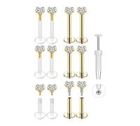 6ixGosh 16G 18G Clear Cartilage Earring Lip Labret Medusa Piercing Studs Plastic Clear Acrylic Bioflex Piercing Jewelry Surgical Steel Internal Thread CZ Stud for Sports Work, 6/8/10mm, 18G/16G