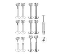 6ixGosh 16G 18G Clear Cartilage Earring Lip Labret Medusa Piercing Studs Plastic Clear Acrylic Bioflex Piercing Jewelry Surgical Steel Internal Thread CZ Stud for Sports Work, Silicone, cubic zirconia