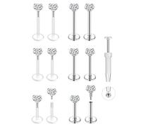6ixGosh 16G 18G Clear Cartilage Earring Lip Labret Medusa Piercing Studs Plastic Clear Acrylic Bioflex Piercing Jewelry Surgical Steel Internal Thread CZ Stud for Sports Work, Silicone, cubic zirconia
