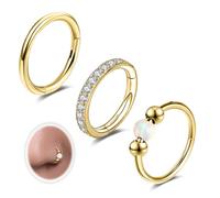 6ixGosh 18G 3PCS Nose Rings Hoops 316L Surgical Steel Opalite Nose Rings for Women Clear CZ Nose Rings Hoop 8mm/10mm Septum Rings Clicker for Cartilage Daith Helix Tragus Conch Piercing Jewelry