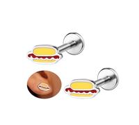 6ixGosh 18G Cute Flat Back Earrings Stud Surgical Steel Internal Thread Nose Rings for Women Food Fruit Cookie Piercing Jewelry for Cartilage/Nose/Labret/Conch/Tragus/Helix/Conch/Lip, Stainless Steel