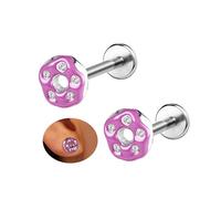 6ixGosh 18G Cute Flat Back Earrings Stud Surgical Steel Internal Thread Nose Rings for Women Food Fruit Cookie Piercing Jewelry for Cartilage/Nose/Labret/Conch/Tragus/Helix/Conch/Lip, Stainless Steel