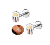 6ixGosh 18G Cute Flat Back Earrings Stud Surgical Steel Internal Thread Nose Rings for Women Food Fruit Cookie Piercing Jewelry for Cartilage/Nose/Labret/Conch/Tragus/Helix/Conch/Lip, Stainless Steel