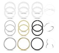 6ixGosh 18G Hypoallergenic Nose Rings Hoops Set - 316L Surgical Steel Hinged Clicker Nostril Septum Ring Plastic Hoop Ear Retainers Cartilage Helix Tragus Conch Piercings - 6/8/10/12MM, 1