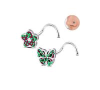 6ixGosh 20G Cute Nose Rings Studs Stainless Steel Butterfly Flower Nose Piercing Jewelry Corkscrew Nose Screw Stud L Shaped Nostril Piercings for Women,3