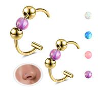 6ixGosh 20G Fake Nose Ring Opalite Faux Nose Hoop Fake Nose Piercings for Women Clip On Surgical Steel Faux Nose Rings Snake Bites Non Pierce Cartilage Helix Ear Lip Rings, 8mm/10mm, Metal, no