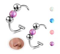 6ixGosh 20G Fake Nose Ring Opalite Faux Nose Hoop Fake Nose Piercings for Women Clip On Surgical Steel Faux Nose Rings Snake Bites Non Pierce Cartilage Helix Ear Lip Rings, 8mm/10mm, metal, no