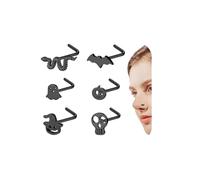 6ixGosh 20G Halloween Nose Ring Studs Surgical Steel Nostril Studs for Women Men Black Nose Rings L Shaped Ghost Pumpkin Bat Skull Gothic Nose Piercing Jewelry,6/9PCS, Stainless Steel, no gemstone