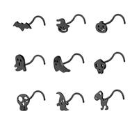 6ixGosh 20G Halloween Nose Ring Studs Surgical Steel Nostril Studs for Women Men Black Nose Rings L Shaped Ghost Pumpkin Bat Skull Gothic Nose Piercing Jewelry,6/9PCS, Stainless Steel, no gemstone
