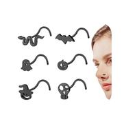 6ixGosh 20G Halloween Nose Ring Studs Surgical Steel Nostril Studs for Women Men Black Nose Rings L Shaped Ghost Pumpkin Bat Skull Gothic Nose Piercing Jewelry,6/9PCS, Stainless Steel, no gemstone