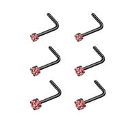 6ixGosh 4-6pcs 20g Nose Rings Studs Surgical Steel Nose Rings CZ L Shaped Corkscrew Nose Ring Studs for Women Men Small Cute Silver Rose Gold Black Nose Rings Stud 1.5mm 2mm 2.5mm 3mm Nostril Piercing