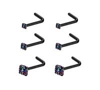 6ixGosh 4-6pcs 20g Nose Rings Studs Surgical Steel Nose Rings CZ L Shaped Corkscrew Nose Ring Studs for Women Men Small Silver Rose Gold Black Nose Rings Stud Nostril Piercing jewelry