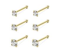 6ixGosh 46pcs 20g Nose Rings Studs - Surgical Steel CZ L-Shaped Corkscrew Nose Ring Studs for Women & Men - Silver, Rose Gold, Black - 1.5mm, 2mm, 2.5mm, 3mm Nostril