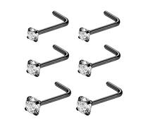 6ixGosh 46pcs 20g Nose Rings Studs - Surgical Steel CZ L-Shaped Corkscrew Nose Ring Studs for Women & Men - Silver, Rose Gold, Black - 1.5mm, 2mm, 2.5mm, 3mm Nostril