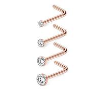 6ixGosh 4pcs 20g Nose Rings Studs - Surgical Steel CZ L Shaped Corkscrew Nose Ring Studs for Women & Men - Small Cute Silver, Rose Gold, Black - 1.5mm, 2mm, 2.5mm, 3mm Nostril Piercing Jewelry