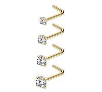 6ixGosh 4pcs 20g Nose Rings Studs - Surgical Steel CZ L Shaped Corkscrew Nose Ring Studs for Women & Men - Small Cute Silver, Rose Gold, Black - 1.5mm, 2mm, 2.5mm, 3mm Nostril Piercing Jewelry