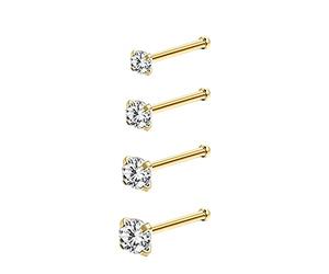 6ixGosh 4pcs 20g Nose Rings Studs - Surgical Steel Nose Studs for Women & Men - CZ Bone, Small Cute Silver, Rose Gold, Black L-Shaped, Corkscrew - 1.5mm, 2mm, 2.5mm, 3mm Nostril Piercing Jewelry