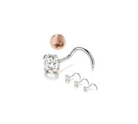 6ixGosh 4PCS Titanium Nose Rings Studs Set for Sensitive Skin Implant Grade Corkscrew L shape Nose Piercing Jewelry Hypoallergenic CZ Nose Screws Set for Women Men Comfortable for Long Wear, 20G, 1.5