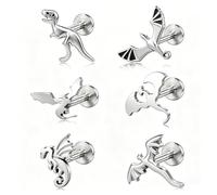 6ixGosh 6PCS Dragon Stud Earrings Punk Gold Flat Back Earring Hypoallergenic Surgical Steel Internal Thread Cartilage Tragus Conch Helix Nose Medusa Lip Piercing Jewelry, 6MM, S