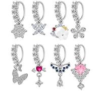 6ixGosh Dangle Nose Rings Hoop for Women Septum Nose Piercing Jewelry Cartilage Earring CZ Flower Leaf Star Butterfly Daith Tragus Helix Lip Piercing, Silver Gold Rose Gold, Copper, cubic zirconia