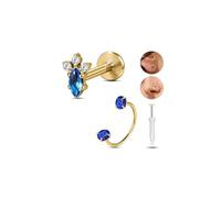 6ixGosh G23 Titanium Blue Red Gem Horseshoe Nose Rings Studs Cubic Zirconia Flat Back Lip Rings Cartilage Conch Helix Tragus Earrings Hoop with Piercing Grabber Tool, Watermelon, Titanium, cubic