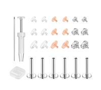 6ixGosh G23 Titanium Internal Thread Nose Studs with Clear Tops Invisible Piercing Retainers for Work Surgery MRI Interview Hypoallergenic Flat Back Stud Set 6/8/10MM, 2
