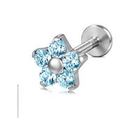 6ixGosh Implant Grade G23 Titanium CZ Flower Piercing Stud 16G 6mm Hypoallergenic Flower Flat Back Jewelry Cartilage Helix Tragus Lip Nose Body Piercing for Women, 6mm, Titanium, cubic zirconia