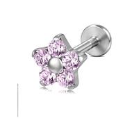 6ixGosh Implant Grade G23 Titanium CZ Flower Piercing Stud 16G 6mm Hypoallergenic Flower Flat Back Jewelry Cartilage Helix Tragus Lip Nose Body Piercing for Women, 6mm, Titanium, cubic zirconia