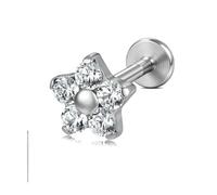 6ixGosh Implant Grade G23 Titanium CZ Flower Piercing Stud 16G 6mm Hypoallergenic Flower Flat Back Jewelry Cartilage Helix Tragus Lip Nose Body Piercing for Women, 6mm, Titanium, cubic zirconia