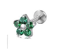 6ixGosh Implant Grade G23 Titanium CZ Flower Piercing Stud 16G 6mm Hypoallergenic Flower Flat Back Jewelry Cartilage Helix Tragus Lip Nose Body Piercing for Women, 6mm, Titanium, cubic zirconia