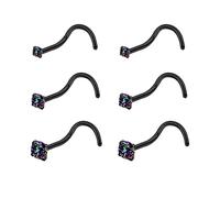 6ixGosh Nose Rings, 20g 6-Piece Set, Surgical Steel Nose Studs with CZ, L Shaped, Corkscrew Nose Ring Studs for Women & Men, 1.5mm-3mm, Silver, Rose Gold, Black