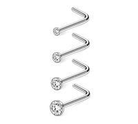 6ixGosh Nose Rings, 46pcs 20g Piercing Jewelry, Surgical Steel Nose Studs with CZ, L Shaped, Corkscrew Nose Ring Studs for Women Men, 1.5mm-3mm, Silver, Rose Gold, Black