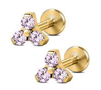 6ixGosh Titanium Clover Helix Stud Earrings for Women 16G Flat Back Piercing Jewelry, Dainty CZ Tragus Cartilage Studs, Hypoallergenic Internally Threaded Lucky Clover Earrings, 6mm 8mm, 1Pair, 16G