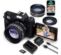 6K 64MP Digital Camera for Photography Vlogging Camera for YouTube, 180° Flip Screen, 16X Zoom Autofocus, Compact Travel Beauty Camera for Teens, with 52mm Lens, 2 Batteries, 32GB SD Card