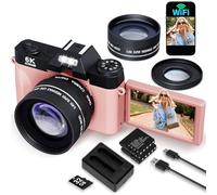6K 64MP Digital Camera for Photography Vlogging Camera for YouTube, 180° Flip Screen, 16X Zoom Autofocus, Compact Travel Beauty Camera for Teens, 2 Batteries, with 52mm Lens, 32GB SD Card