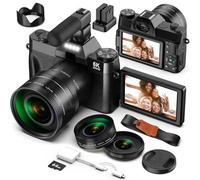 6K 64MP Digital Cameras for Photography and Vlogging with WiFi, 64GB SD Card, 16X Digital Zoom Portable Compact Photo Camera with Microphone, Macro & Wide-Angle Lens for YouTube, Travel, Beginners