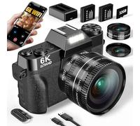 6K Digital Camera for Photography, 64MP Vlogging Camera for YouTube with 3" 180° Flip Screen, 16X Zoom Autofocus Compact Travel Beauty Cameras for Teens, with 32GB Micro SD Card