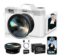 6K Digital Camera for Photography Autofocus, 2026 Upgraded WiFi Vlogging Camera for YouTube with 3" 180° Flip Screen 16X Zoom, 64GB SD Card & 2 Batteries Compact Travel Camera for Beginners Teens