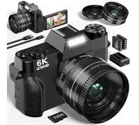 6K Digital Camera for Photography - WiFi 64MP Vlogging Cameras for YouTube with 3" 180° Flip Screen, 16X Digital Zoom Autofocus Vlog Travel Camara with 32GB SD Card, 2 Batteries and Double Charger