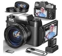 6K Digital Camera with 3" WiFi Flip Touch Screen, 30FPS Video Recording, Wi-Fi Connectivity, Vlog Camera with External Microphone Support, Ideal for Photography and