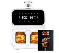 6L Air Fryer with Mist Roast,Juicy & Tender Tech，7 Presets, white AirFryer with window,Non-Stick,Shake Reminder(Auto)，Delay start，Large Digital LED Touchscreen，Energy- Saving, Dishwasher-Safe