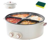 6L Electric Pot 4 Compartment - Chafing Dish,Multi-Functional Electric Hot Pot - Suitable for 2-6 People,Large Capacity Integrated Hot Pots for Household (White)