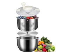 6L Large Salad Spinner, Stainless Steel, with PP Lid and Lock Design, Non-Slip Base, Compact Size, for Salad Greens, Lettuce, Fruits and Vegetables