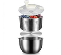 6L Large Salad Spinner with Stainless Steel Inner Basket & Bowl - Professional Lettuce Spinner for Family Meal Prep - Metal Fruit Washer & Rice Washer - Heavy-Duty 304 Steel, Dishwasher Safe