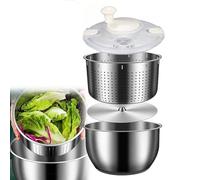 6L Stainless Steel Large Vegetable Washer Salad Spinner with PP Lid Ideal for Fruit Pasta and Fries Spin drying Heavy Duty Kitchen Tool for Quick and Efficient Food Preparation.